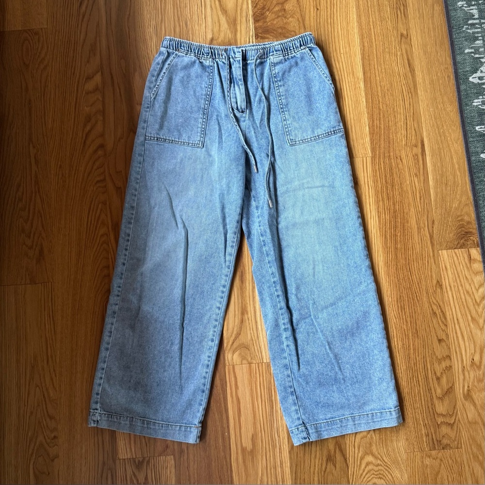 NWOT OAT New York Light Wash Wide-Leg Ankle Drawstring Jeans, Sz 4